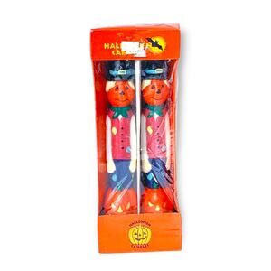 Vintage Halloween Candles 10" Jackolantern Pilgrim Scarecrow Molded Pumpkins